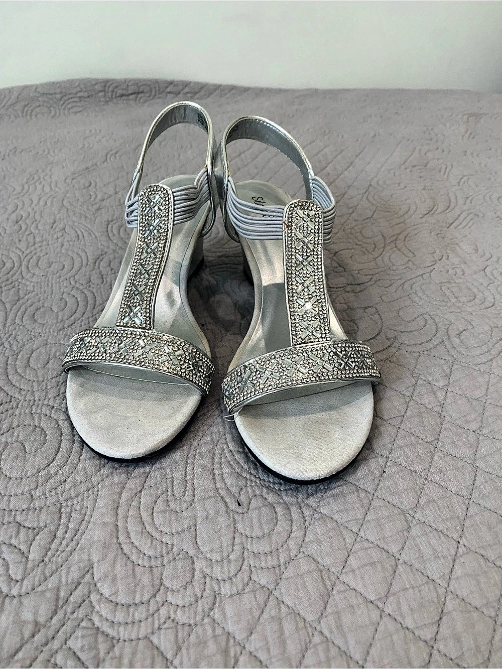 Silver Slipper Embellished Silver Wedge Sandals